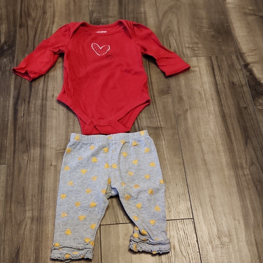 *Red Heart Onesie and Gray Heart Pants Set